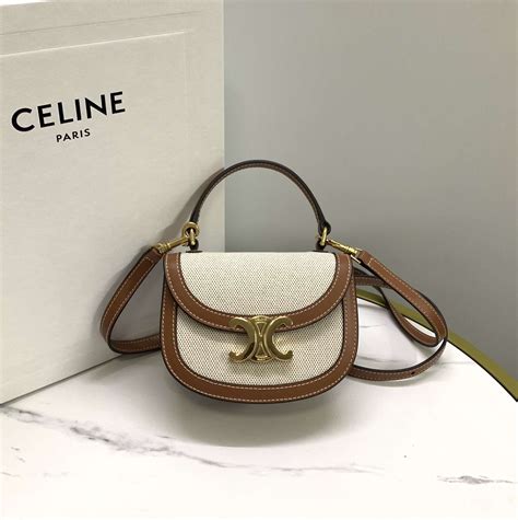 women celine mini besace in triomphe canvas and calfskin leather|Mini Besace in Triomphe Canvas and calfskin .